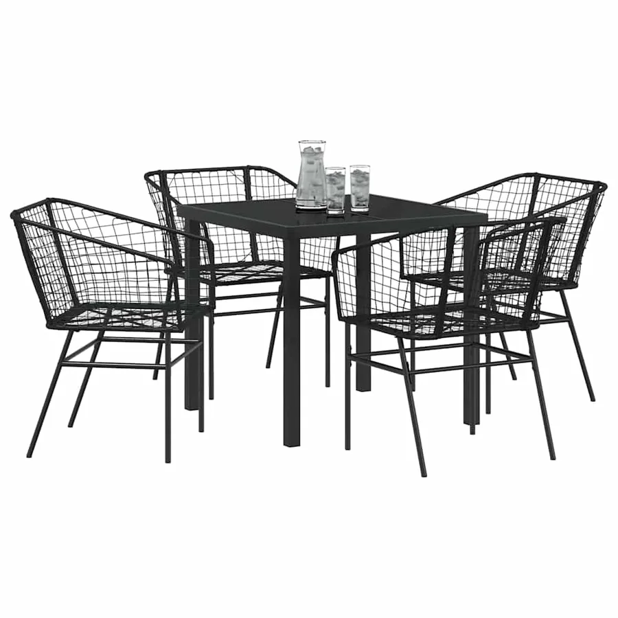 Ensemble de salle à manger pour jardin 5 pcs Noir polyrotin - 3