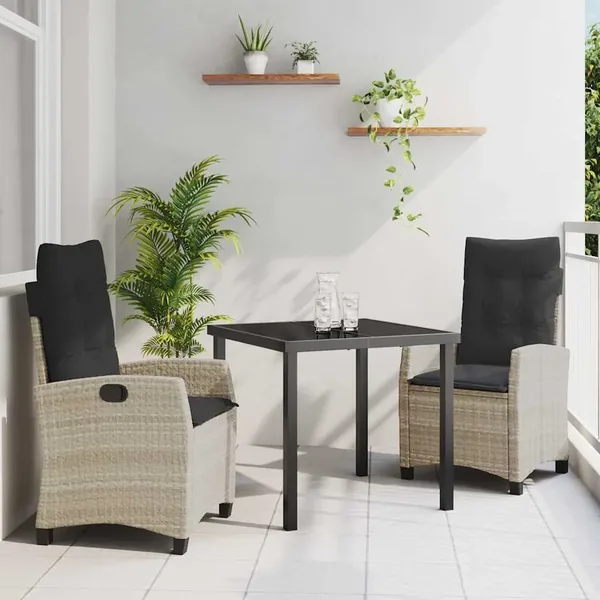 Ensemble de salle à manger pour jardin 3 pcs Gris clair