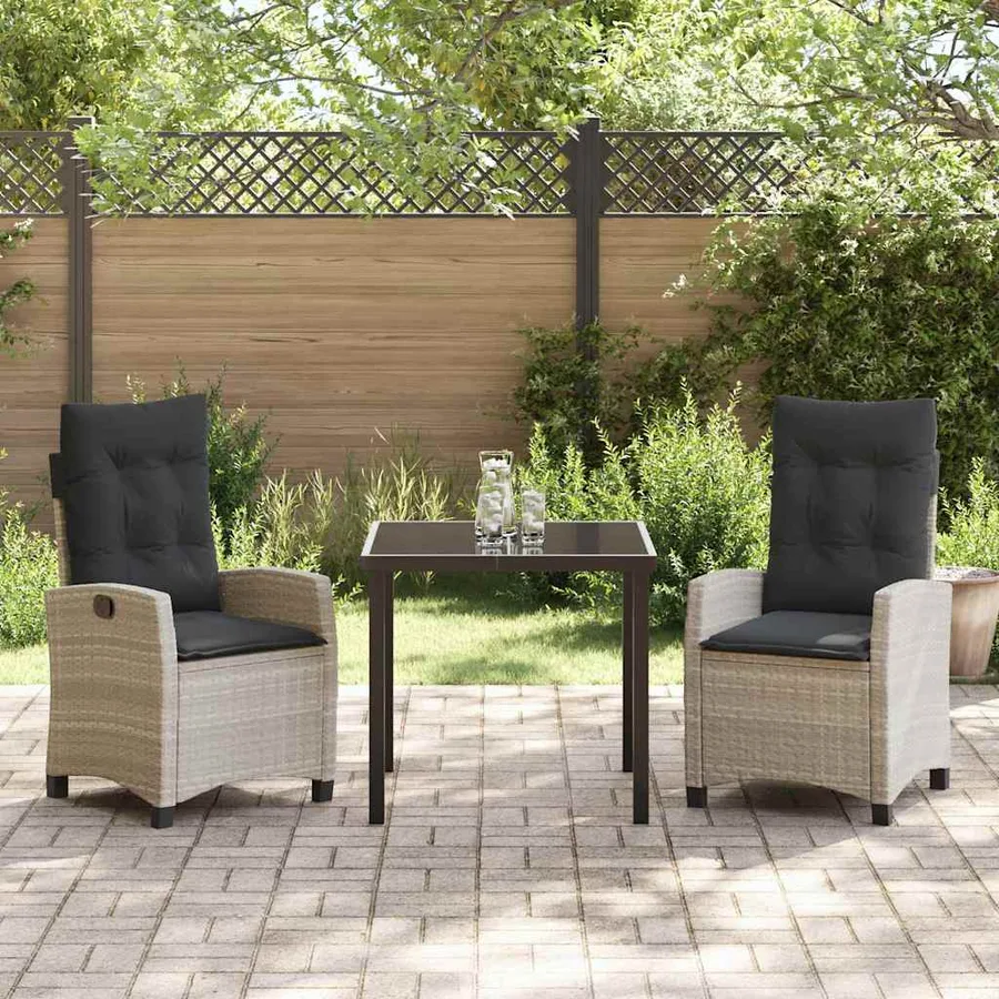 Ensemble de salle à manger pour jardin 3 pcs Gris clair - 4