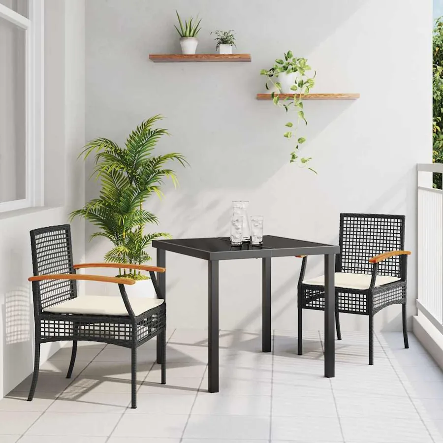 Ensemble de salle à manger pour jardin 3 pcs Noir Rotin