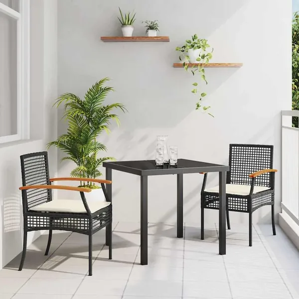 Ensemble de salle à manger pour jardin 3 pcs Noir Rotin