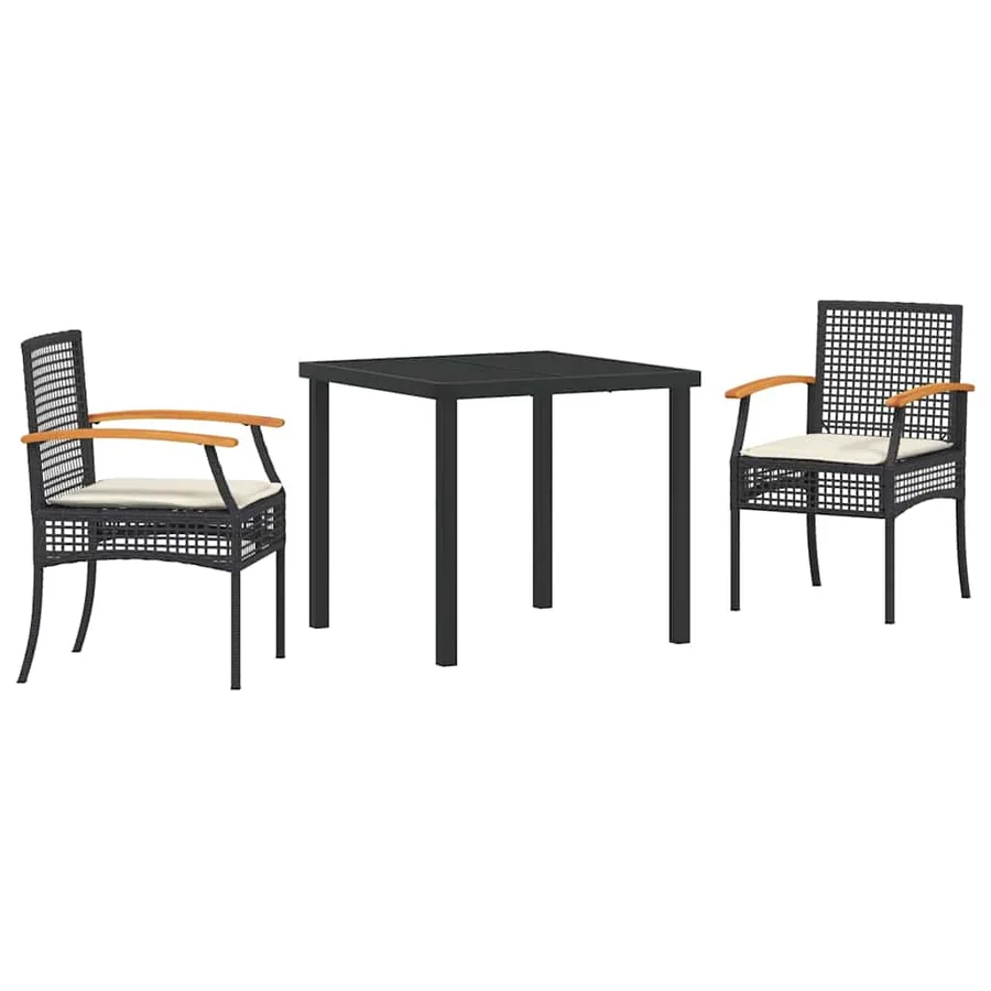 Ensemble de salle à manger pour jardin 3 pcs Noir Rotin - 2