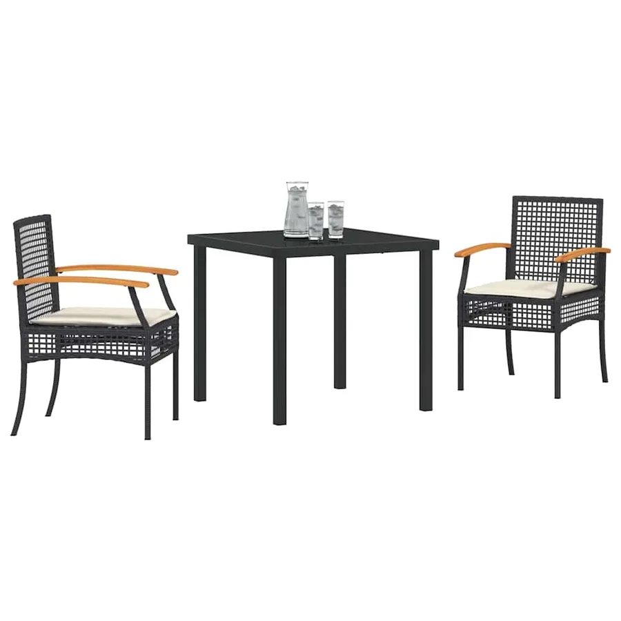 Ensemble de salle à manger pour jardin 3 pcs Noir Rotin - 3