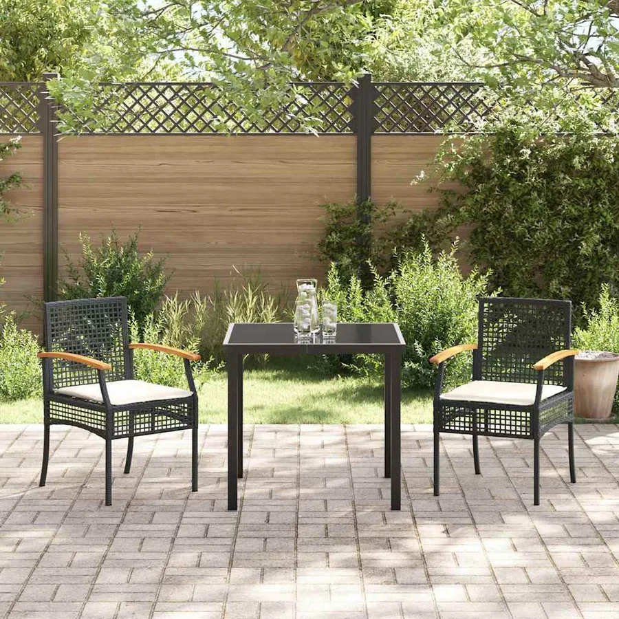 Ensemble de salle à manger pour jardin 3 pcs Noir Rotin - 4
