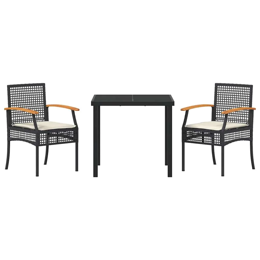 Ensemble de salle à manger pour jardin 3 pcs Noir Rotin - 7