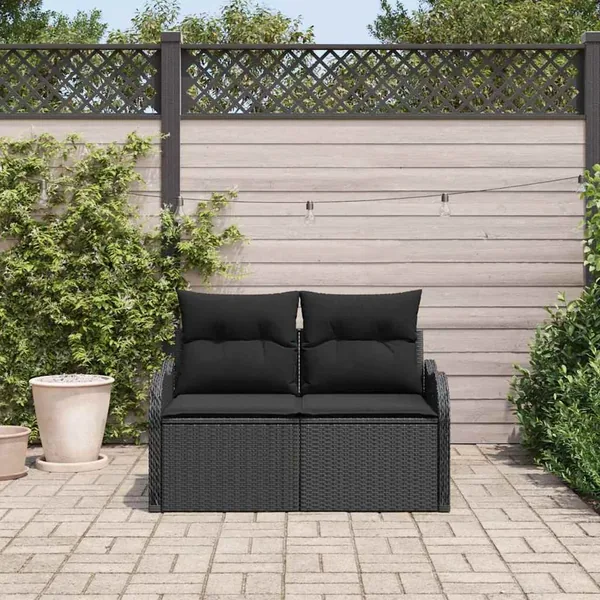Canapé de jardin avec coussin Noir 121 x 62 x 69cm polyrotin