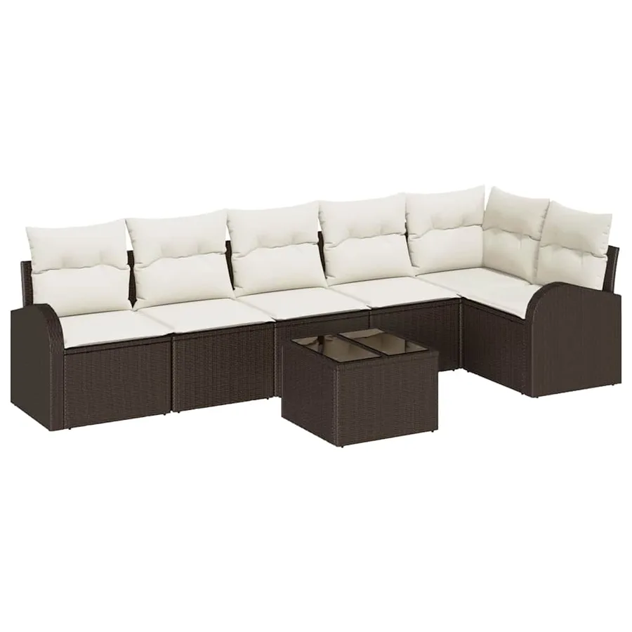 Ensemble de canapé de jardin 7 pcs Marron et blanc polyrotin - 2