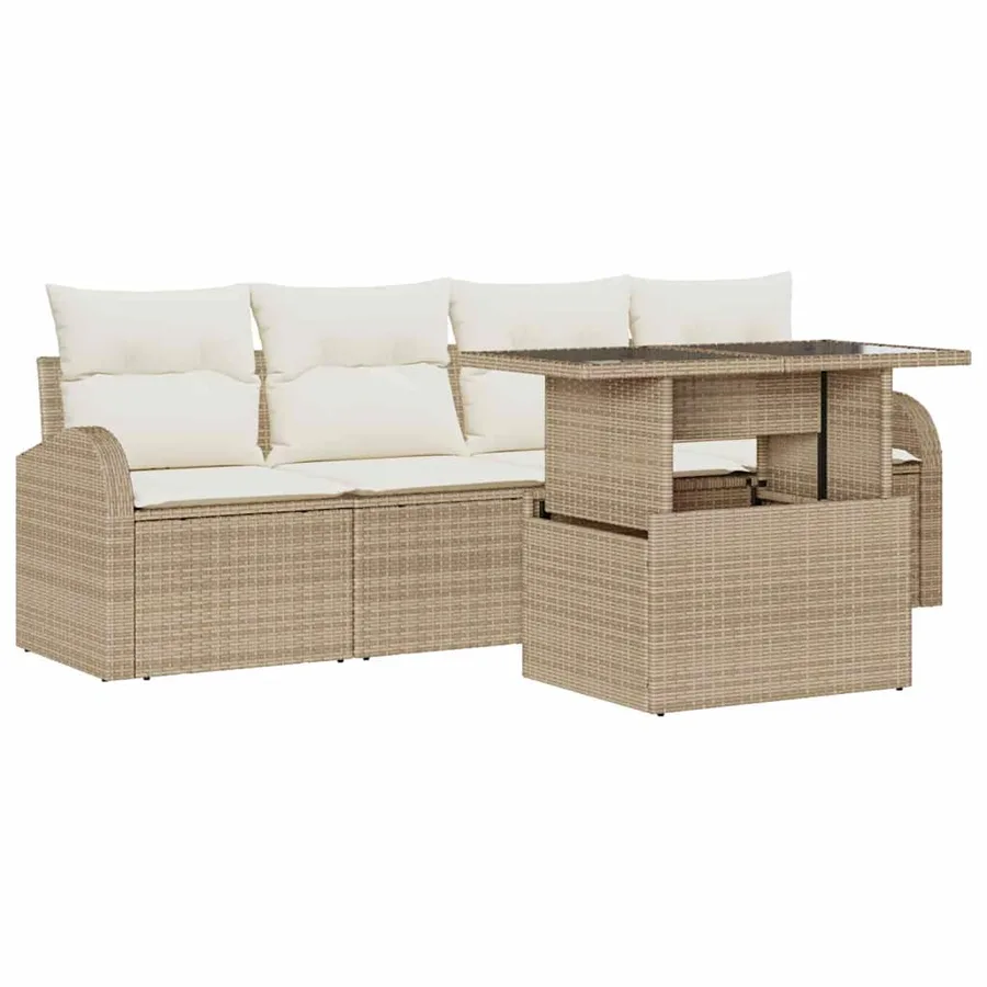 Ensemble de canapé de jardin 5 pcs Beige Poly Rattan - 2
