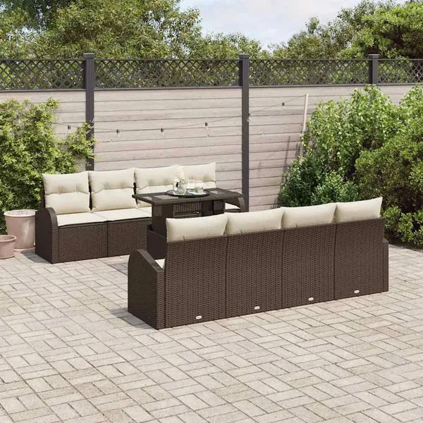 Ensemble de canapé de jardin 9 pcs Marron Poly Rattan