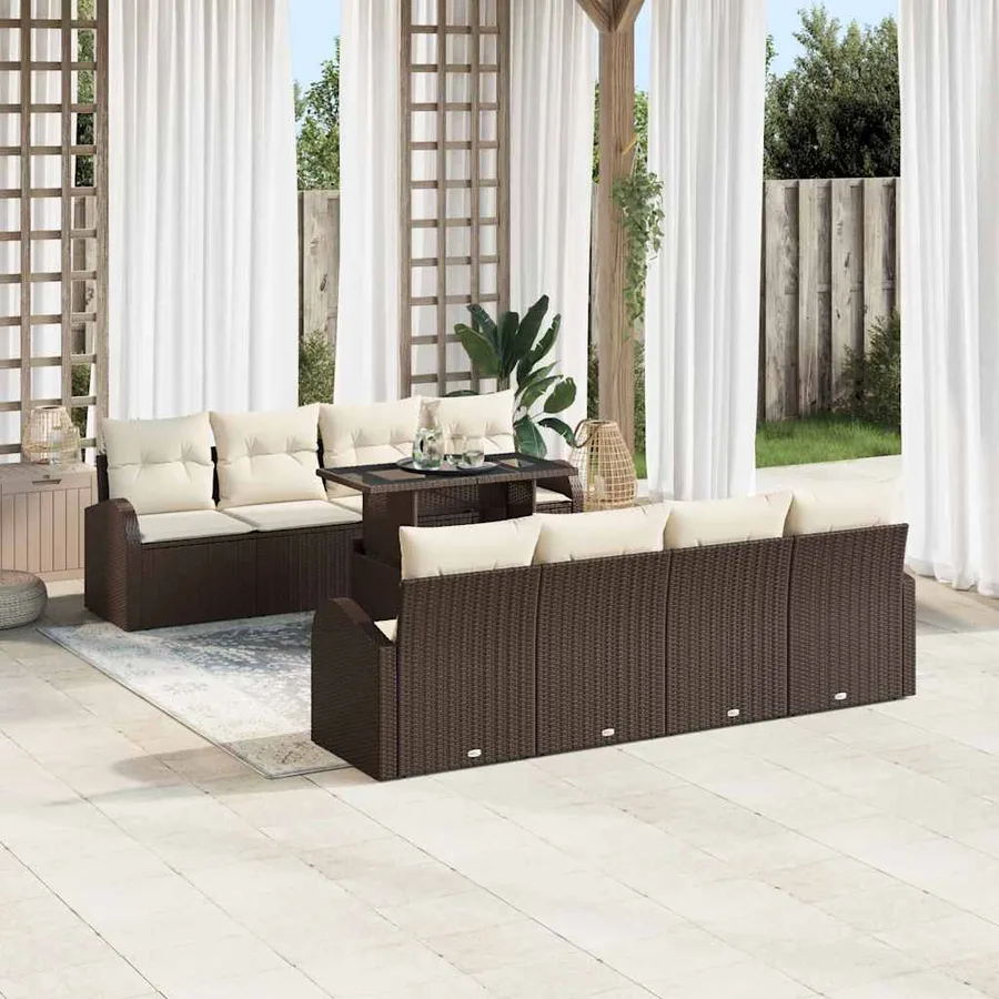 Ensemble de canapé de jardin 9 pcs Marron Poly Rattan - 3