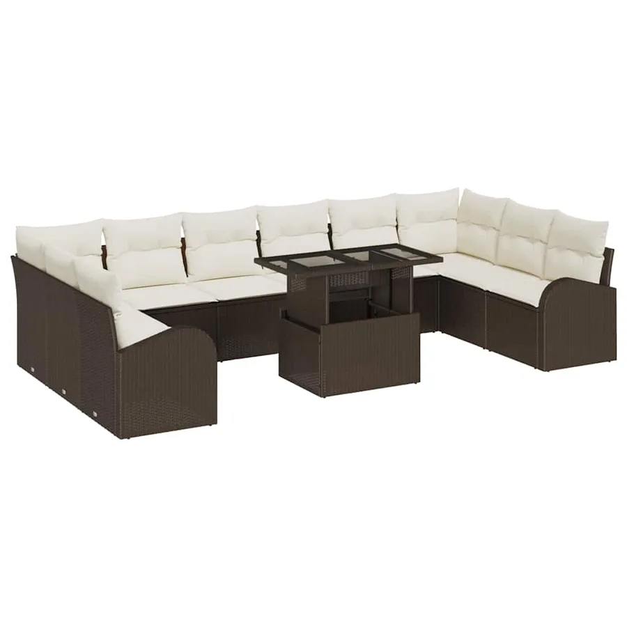 Ensemble de canapé de jardin 11 pcs Marron Poly rotin - 2