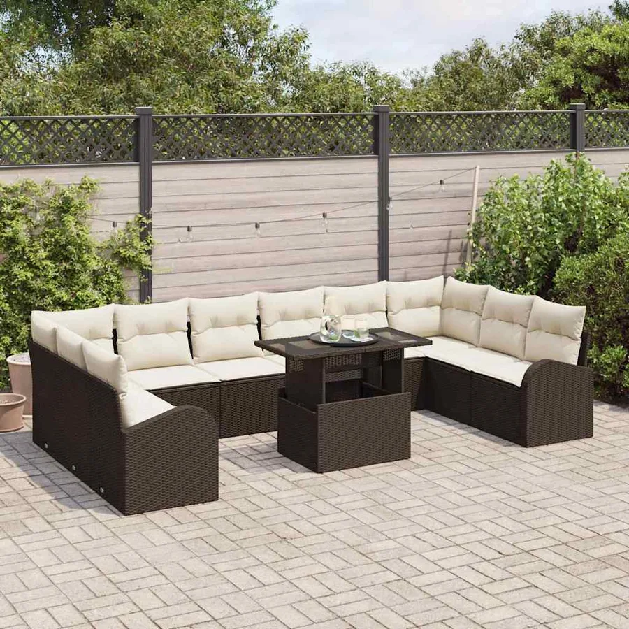 Ensemble de canapé de jardin 11 pcs Marron Poly rotin - 3