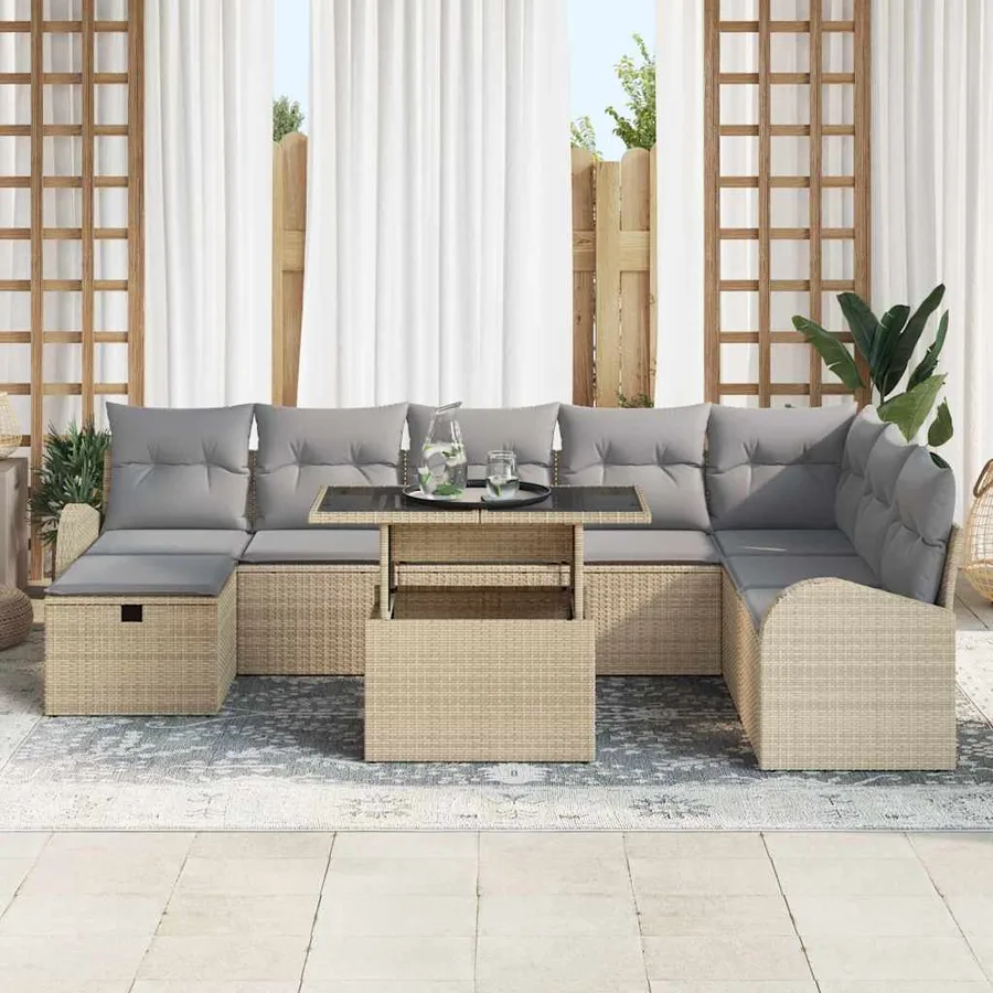 Ensemble de canapé de jardin 9 pcs Beige Poly rotin - 3