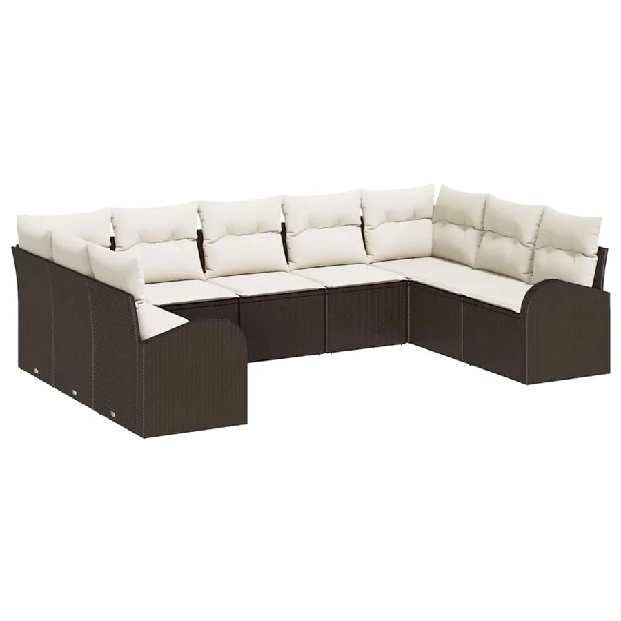 Ensemble de canapé de jardin 9 pcs Marron et blanc polyrotin - 2