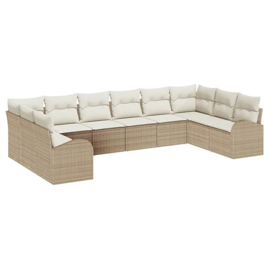 Ensemble de canapé de jardin 10 pcs Beige et blanc polyrotin - 2