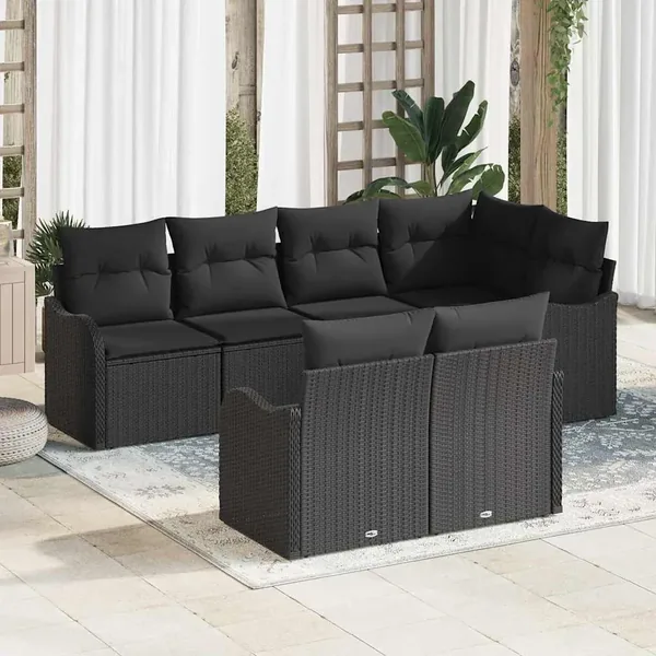 Ensemble de canapé de jardin 7 pcs Noir Poly rotin