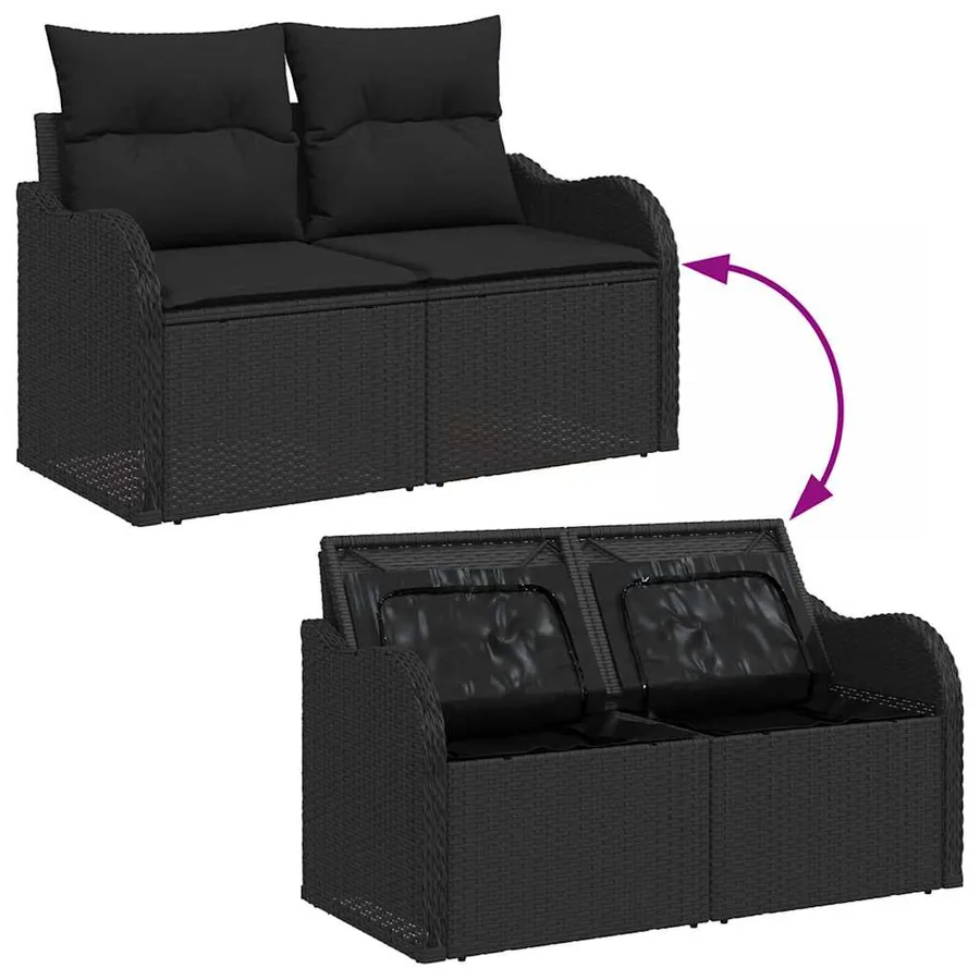 Ensemble de canapé de jardin 7 pcs Noir Poly rotin - 9