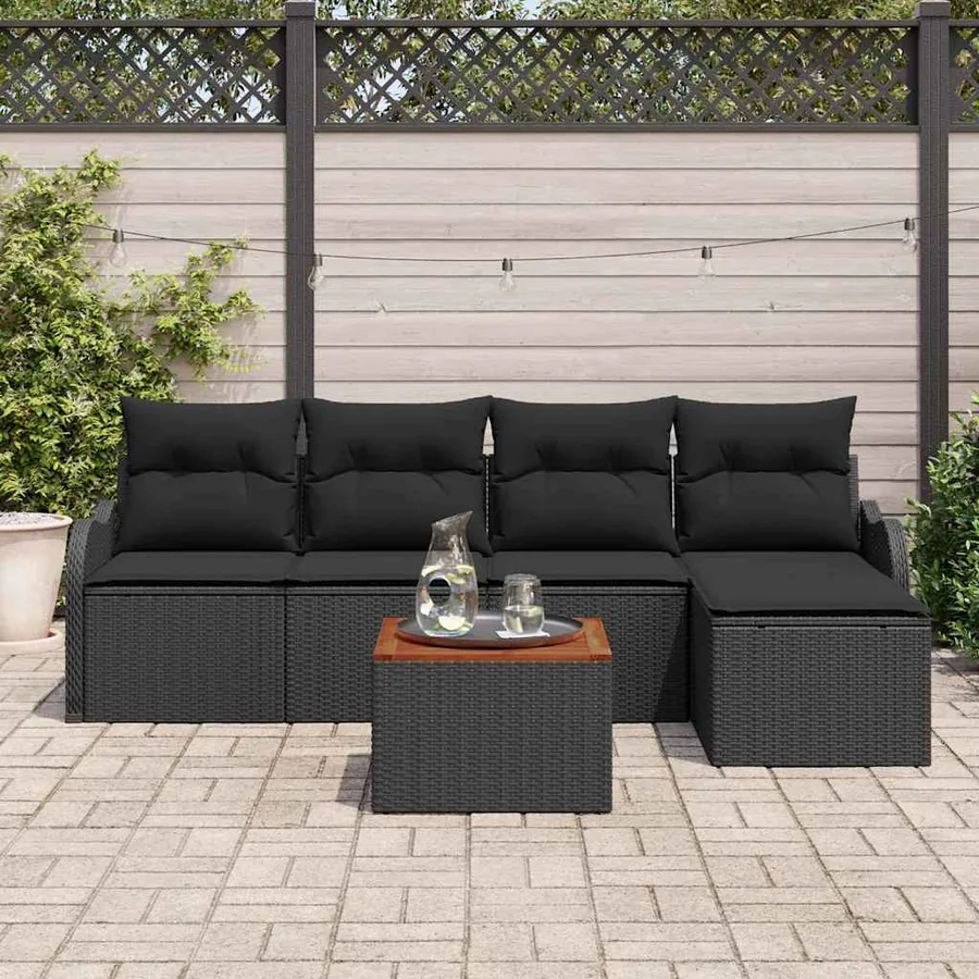 Ensemble de canapé de jardin avec stockage 6 pcs Noir polyrotin