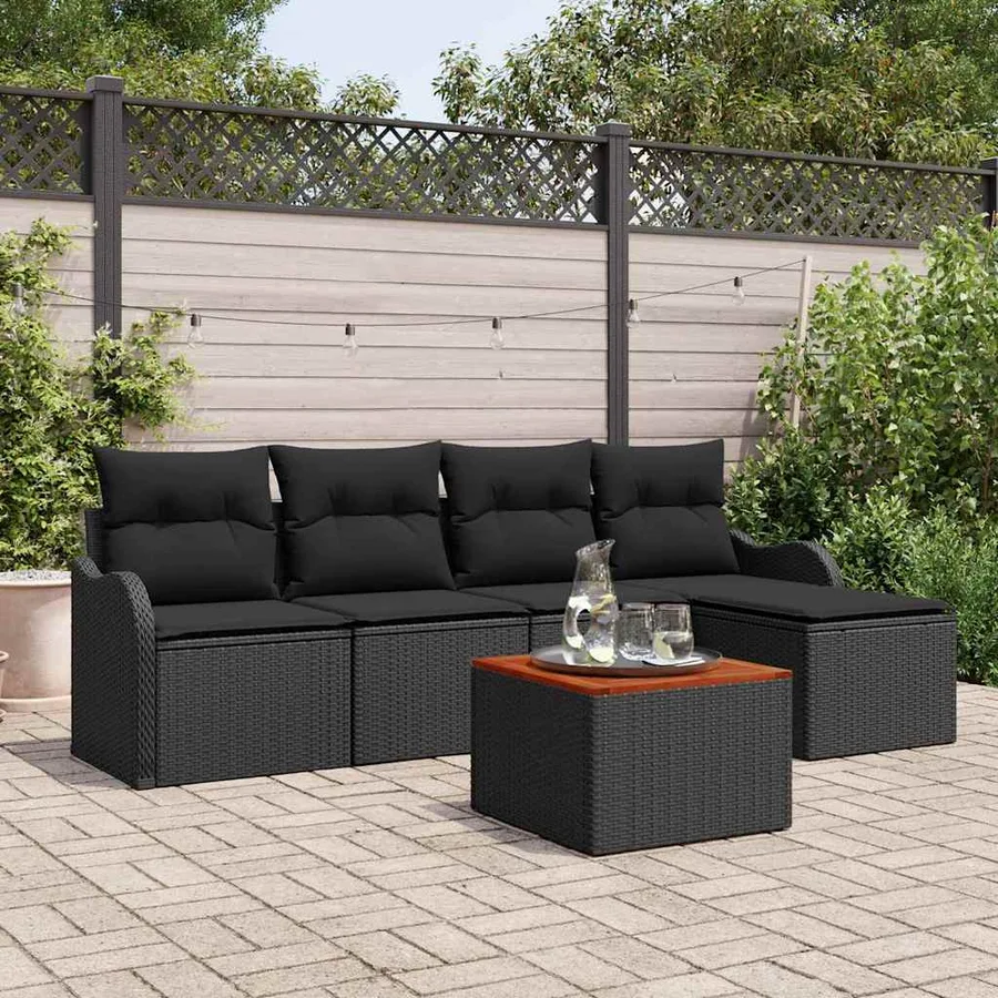 Ensemble de canapé de jardin avec stockage 6 pcs Noir polyrotin - 3