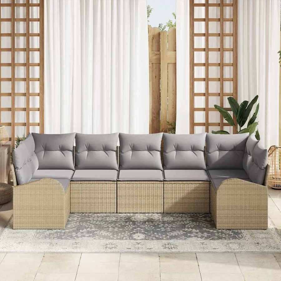 Ensemble de canapé de jardin 7 pcs Beige et Gris clair - 3