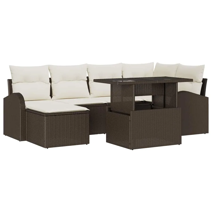 Ensemble de canapé de jardin 7 pcs Marron Poly rotin - 2