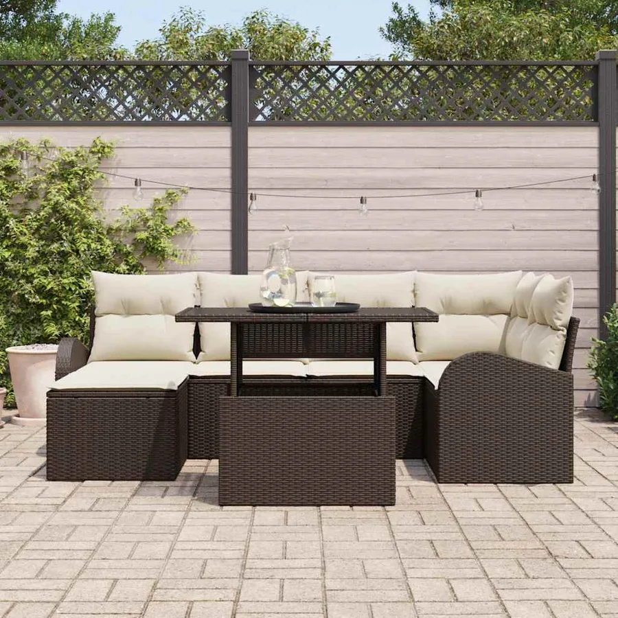 Ensemble de canapé de jardin 7 pcs Marron Poly rotin - 3