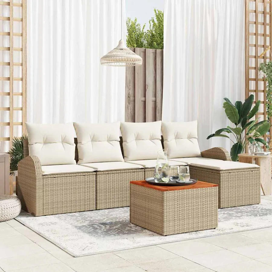 Ensemble de canapé de jardin 6 pcs Beige et crème polyrotin