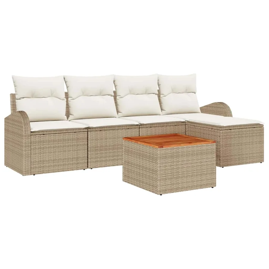 Ensemble de canapé de jardin 6 pcs Beige et crème polyrotin - 2
