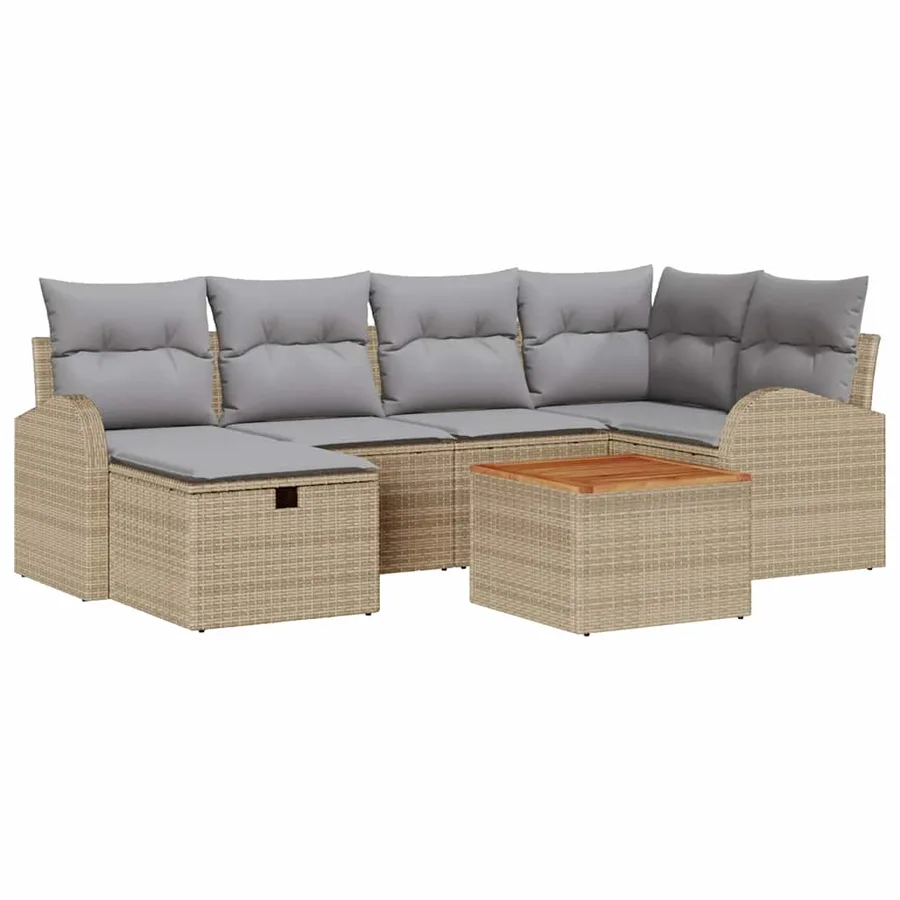 Ensemble de canapé de jardin 7 pcs Beige Poly rotin - 2