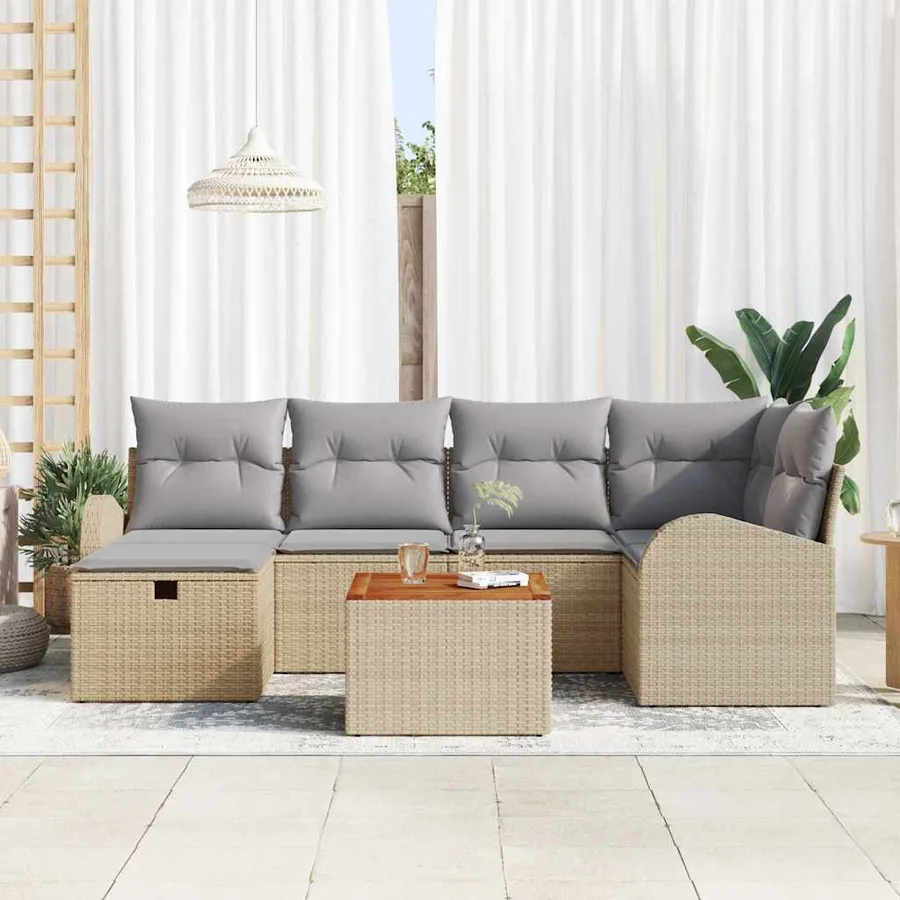 Ensemble de canapé de jardin 7 pcs Beige Poly rotin - 3
