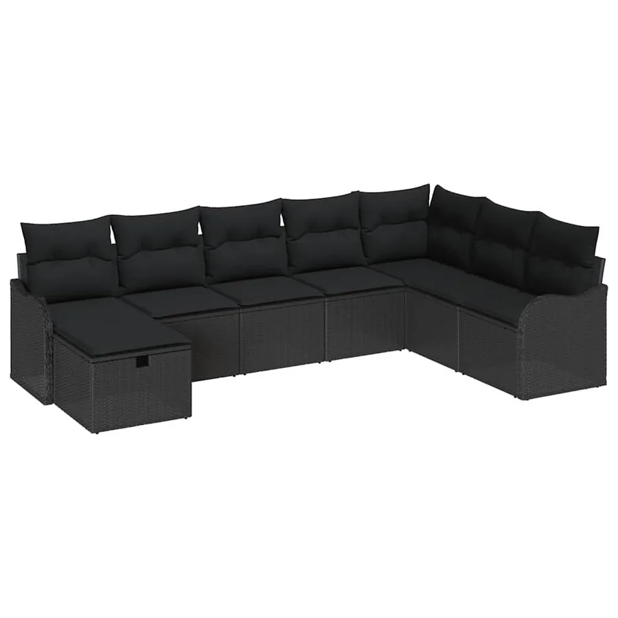 Ensemble de canapé de jardin avec coussin 8 pcs Noir Poly rotin - 2