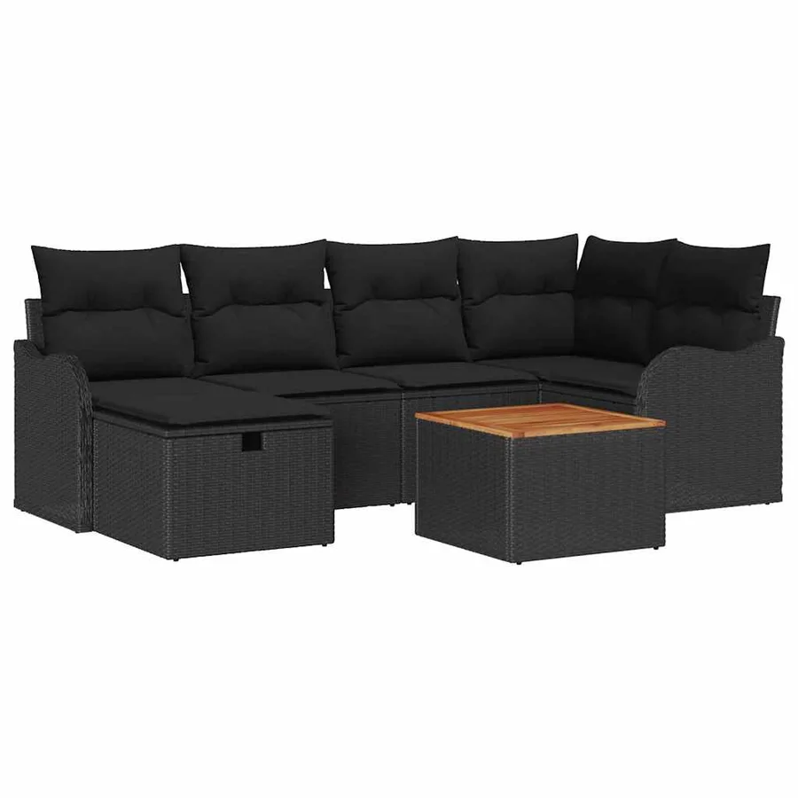 Ensemble de canapé de jardin avec coussin 7 pcs Noir Poly rotin - 2