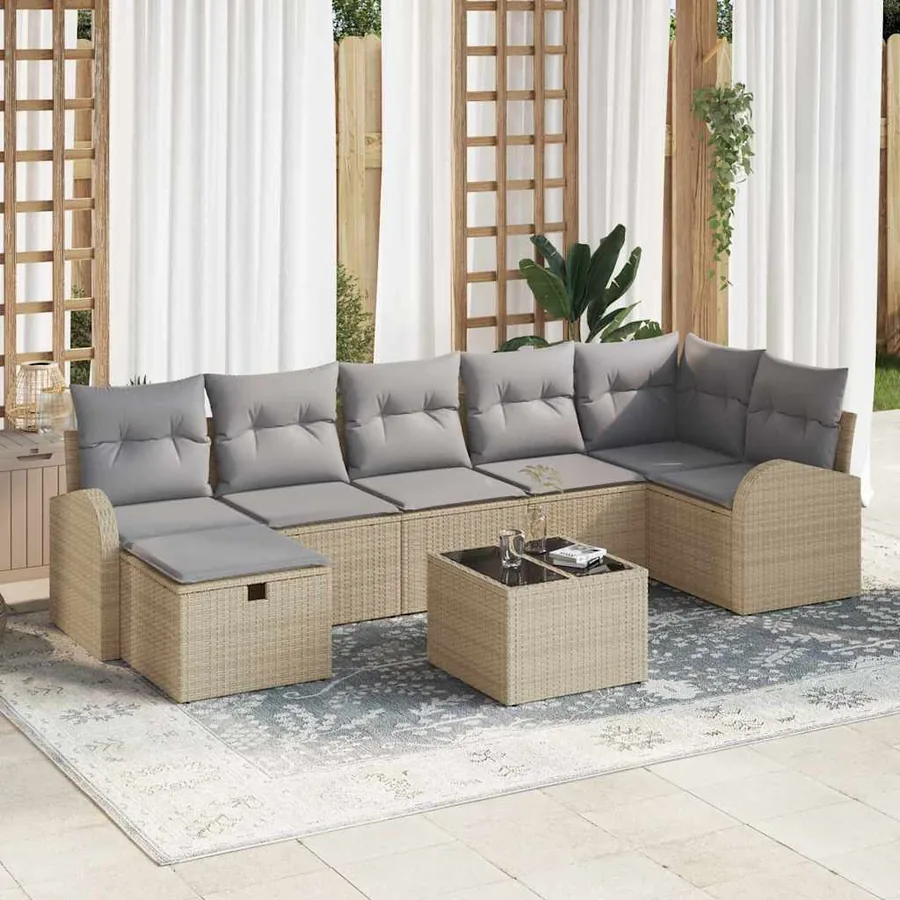 Ensemble de canapé de jardin 8 pcs Beige Poly rotin