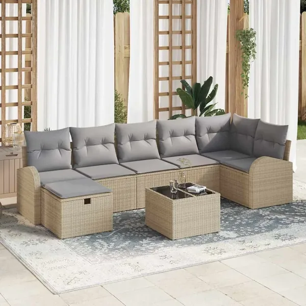 Ensemble de canapé de jardin 8 pcs Beige Poly rotin