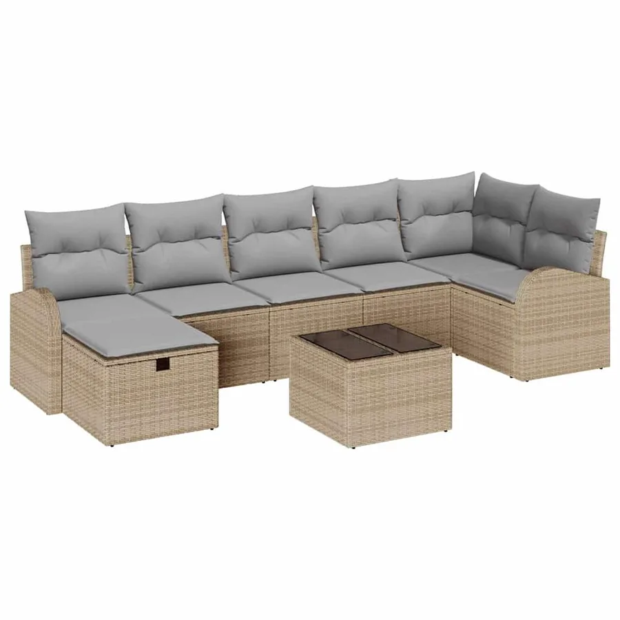 Ensemble de canapé de jardin 8 pcs Beige Poly rotin - 2