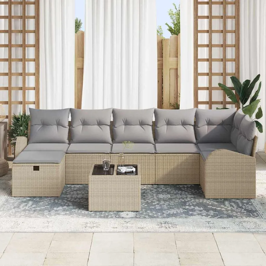 Ensemble de canapé de jardin 8 pcs Beige Poly rotin - 3