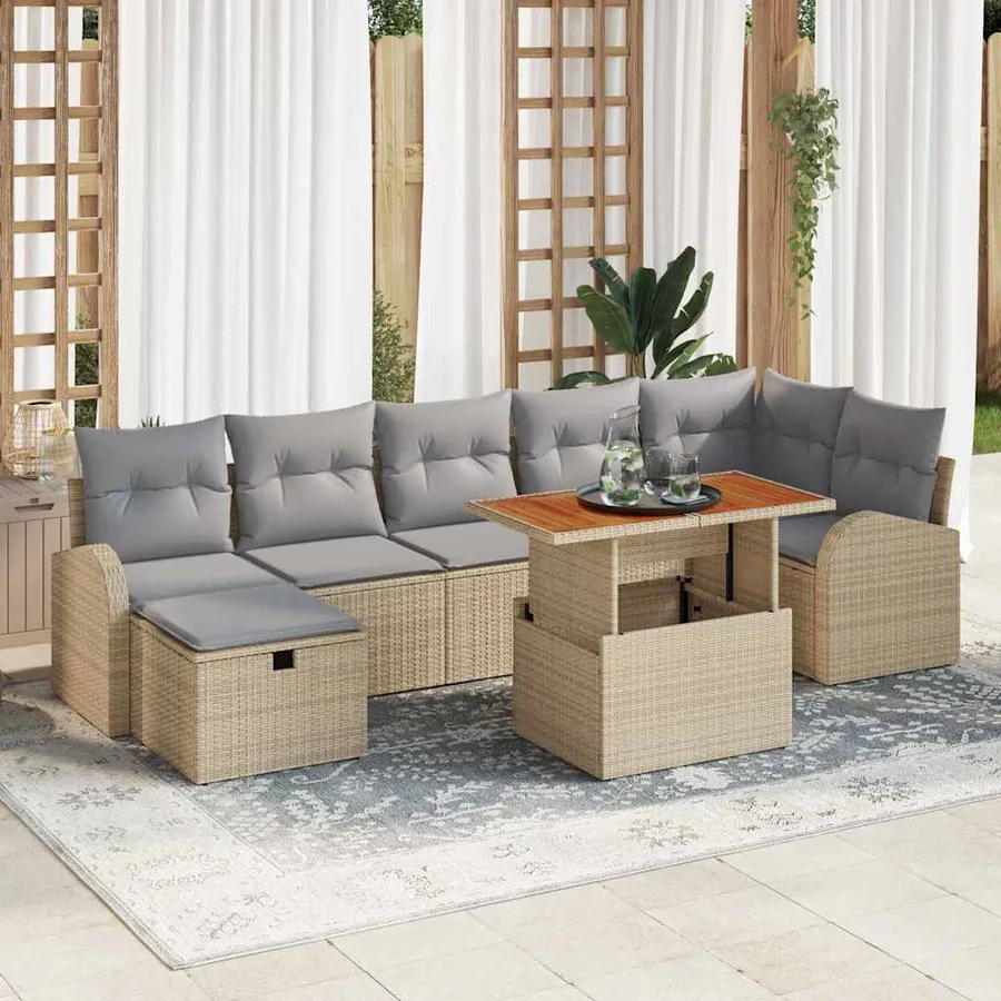 Ensemble de canapé de jardin 8 pcs Beige polyrotin