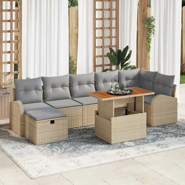 Ensemble de canapé de jardin 8 pcs Beige polyrotin
