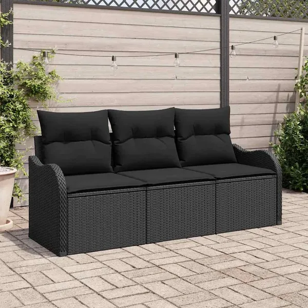 Ensemble de canapé de jardin 3 pcs Noir Poly rotin