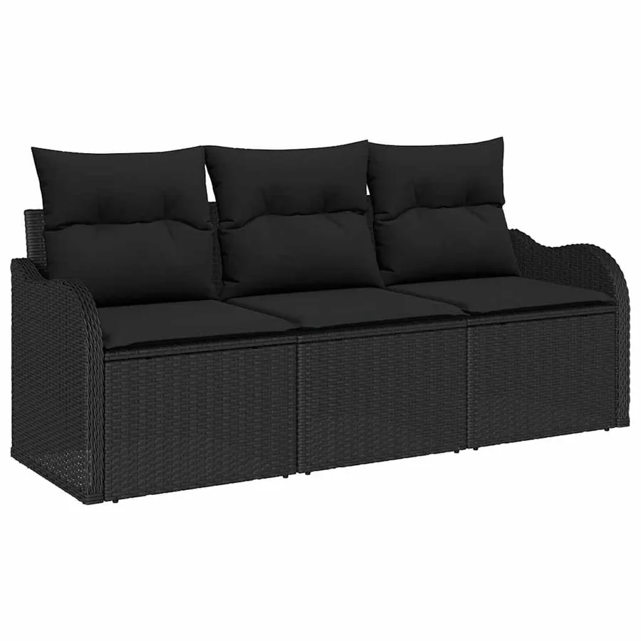 Ensemble de canapé de jardin 3 pcs Noir Poly rotin - 2