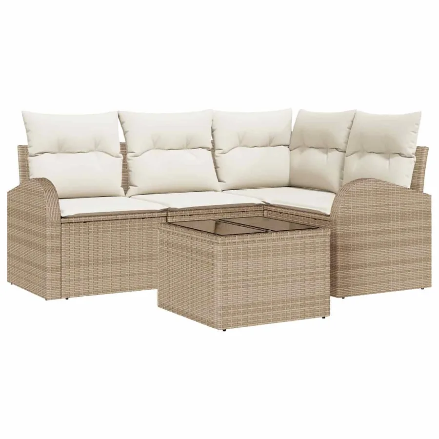 Ensemble de canapé de jardin 5 pcs Beige et blanc polyrotin - 2