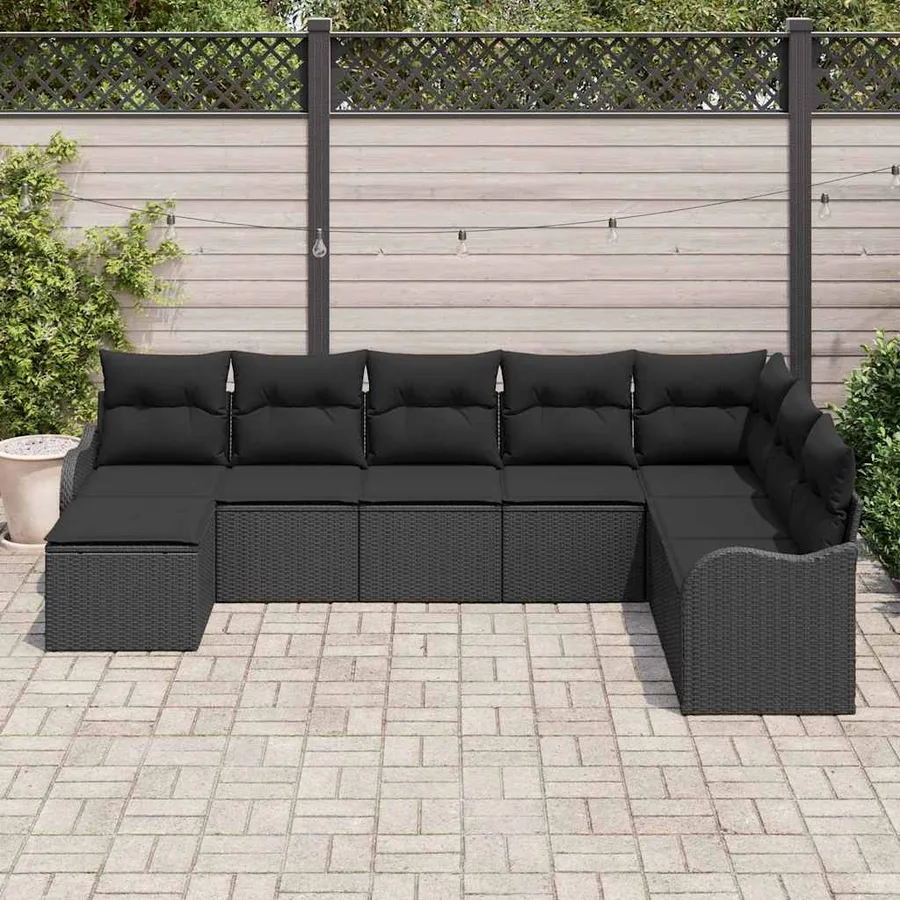 Ensemble de canapé de jardin avec coussin 8 pcs Noir Poly rotin - 3