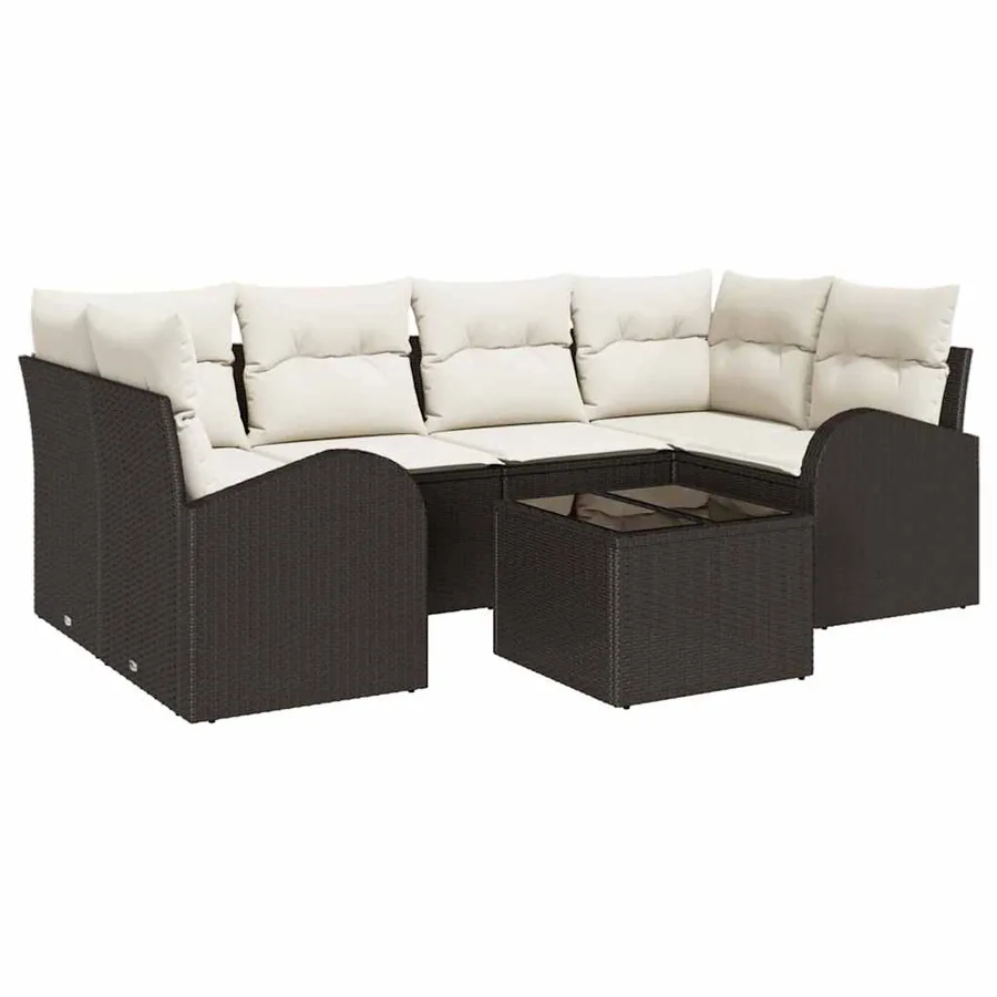 Ensemble de canapé de jardin 7 pcs Marron et Crème polyrotin