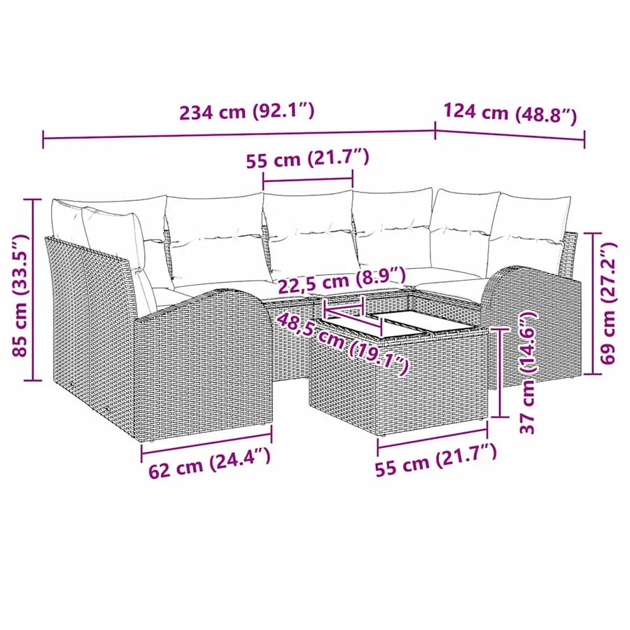 Ensemble de canapé de jardin 7 pcs Marron et Crème polyrotin - 6