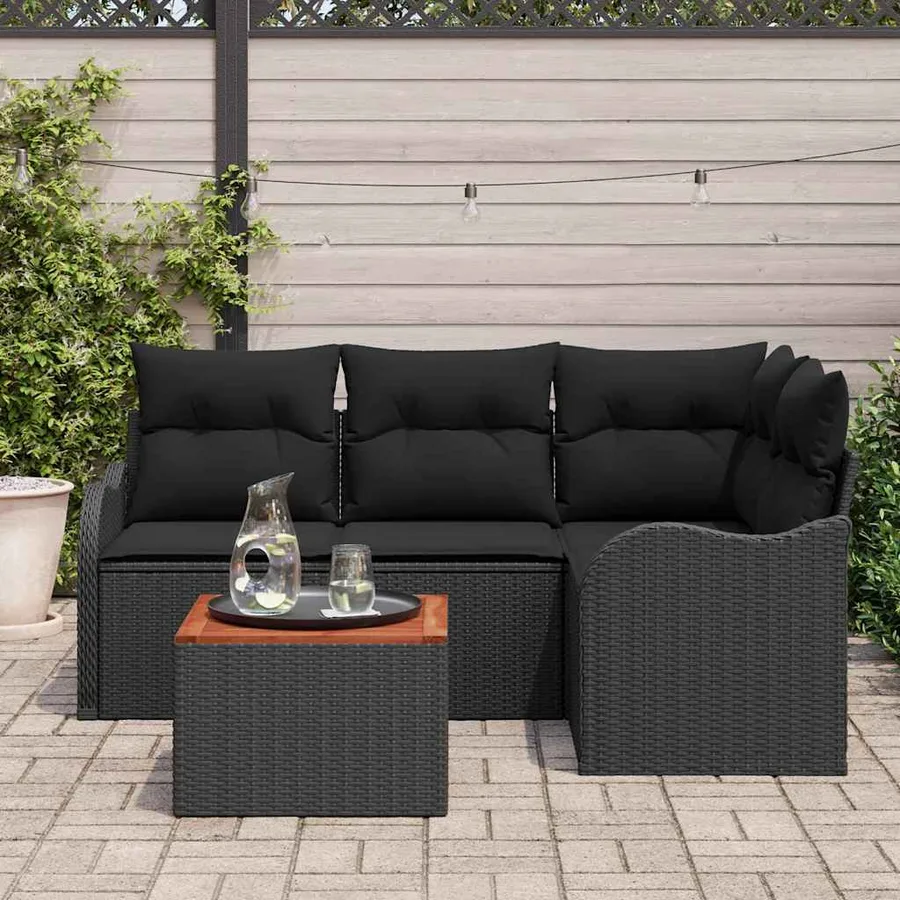 Ensemble de canapé de jardin avec stockage 5 pcs Noir polyrotin - 3