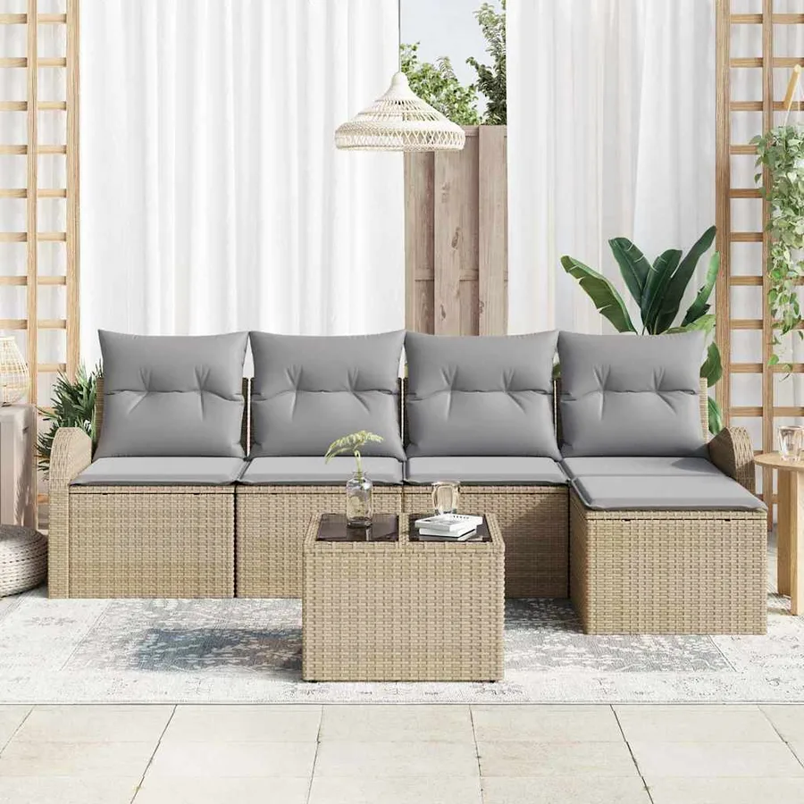 Ensemble de Canapés 6 pcs Beige et Gris clair polyrotin - 3