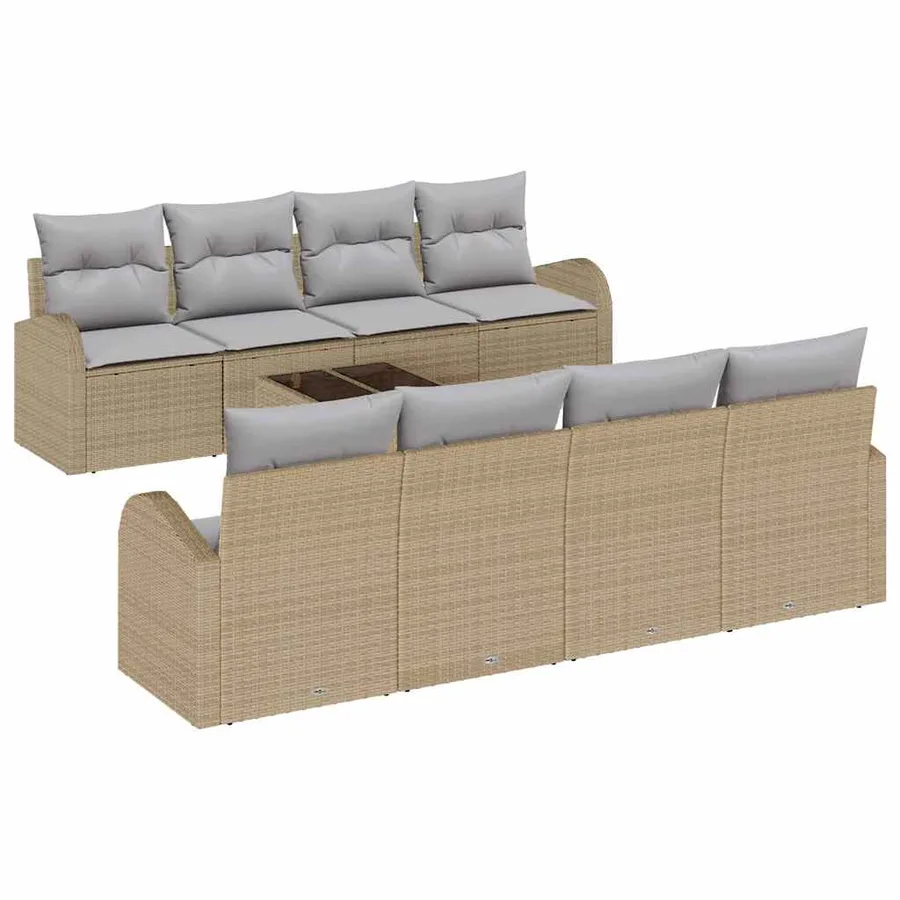 Ensemble de canapé de jardin 9 pcs Beige et gris polyrotin - 2