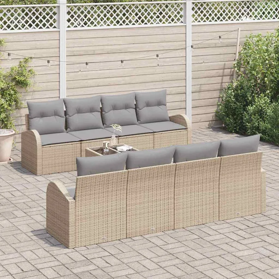 Ensemble de canapé de jardin 9 pcs Beige et gris polyrotin - 3
