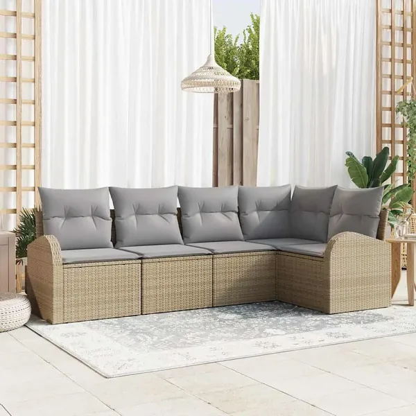 Ensemble de canapé de jardin 5 pcs Beige et Gris clair