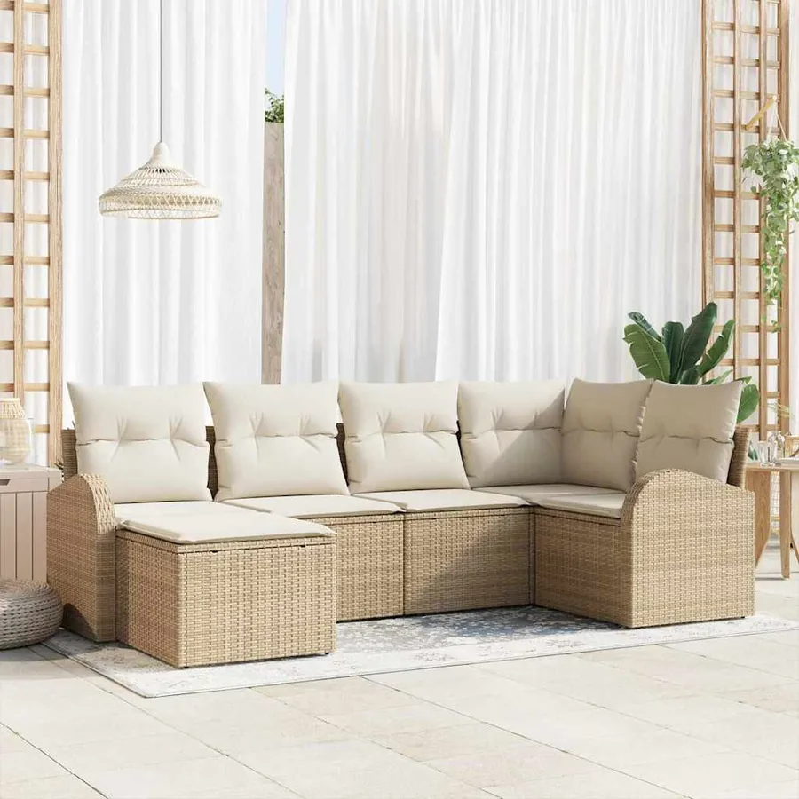 Ensemble de Canapés avec coussin 6 pcs Beige et blanc polyrotin